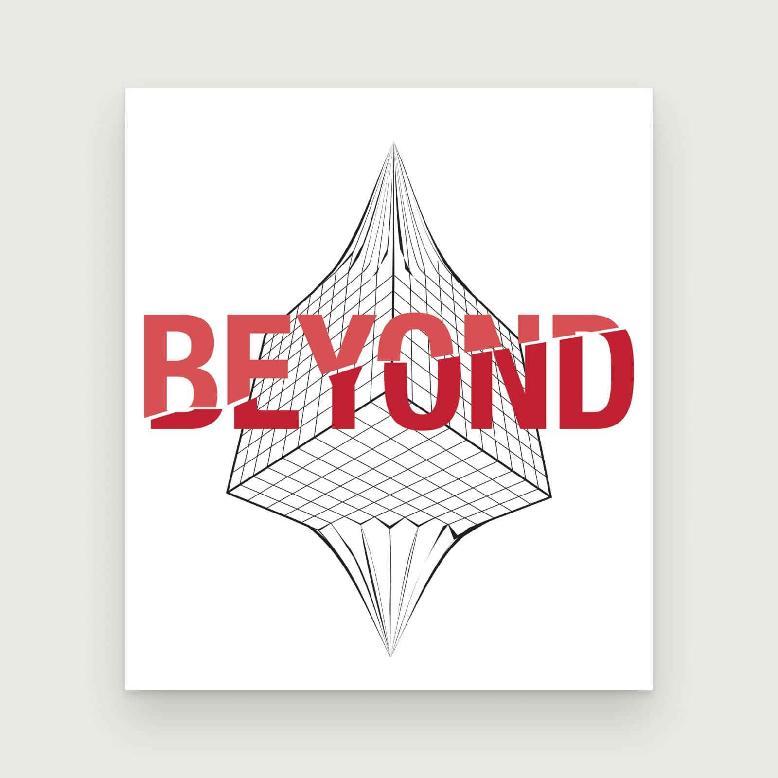 The word "Beyond" in red across a black wireframe solid