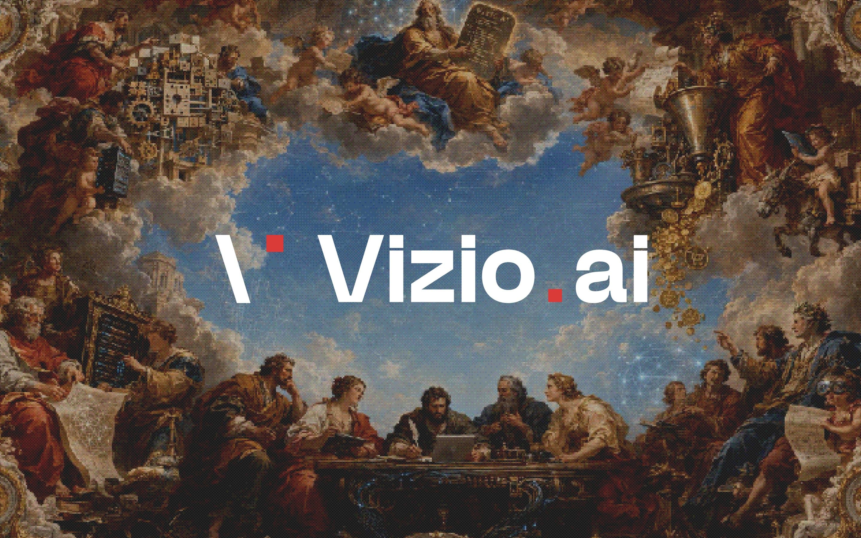 The Vizio.ai mark over the pixelated ceiling fresco from the Vizio.ai home page