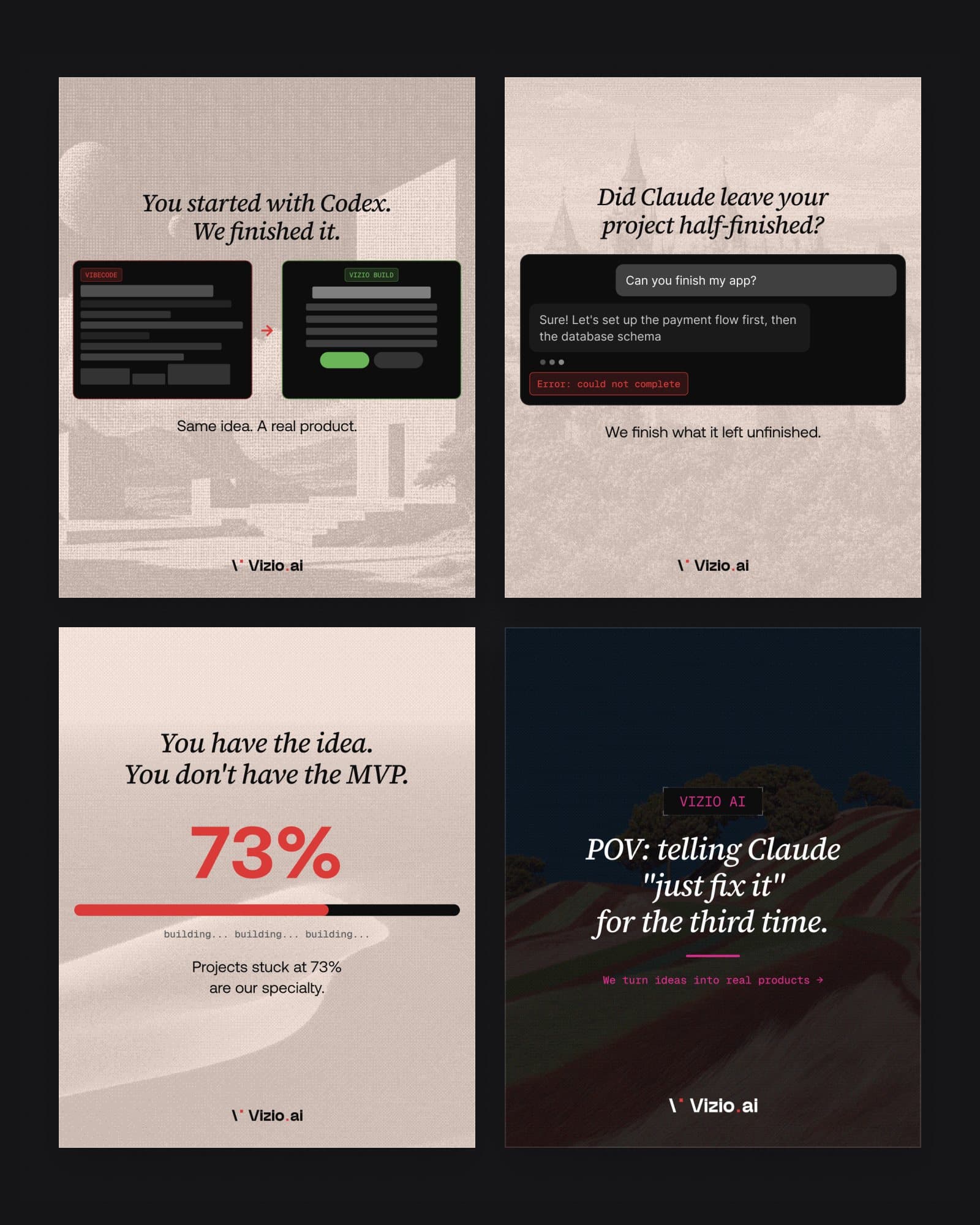 Four posts from one social campaign, set in the Renaissance type over pixelated paintings