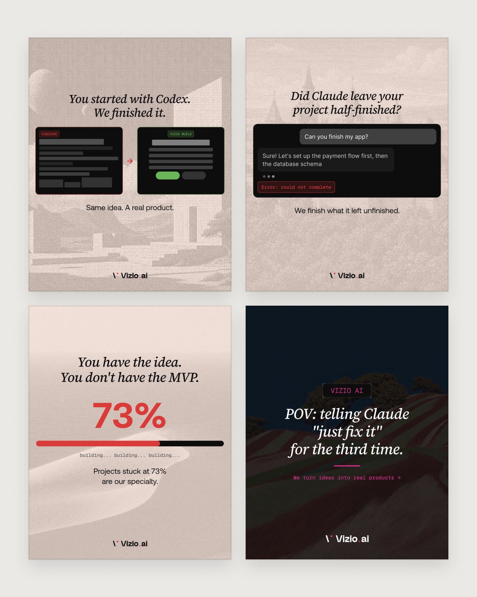 Four posts from one social campaign, set in the Renaissance type over pixelated paintings